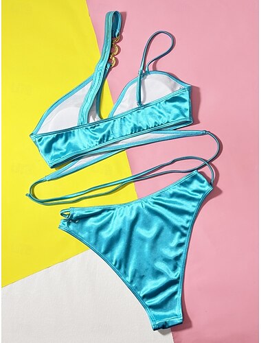  Damen Badeanzug Bikinis 2 Stück Cheeky-Bikinihose Bademode Rückenfrei Schlank Urlaub Strandbekleidung Feste Farbe V-Wire Ausschnitt Ärmellos Badeanzüge