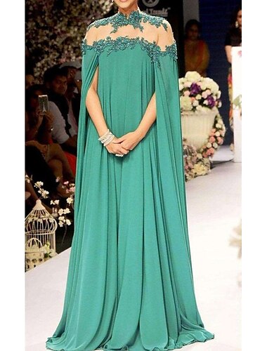  Robe de soirée A-Line élégante rouge et verte invité formel à un mariage longueur au sol sans manches col haut invité à un mariage d'automne en chiffon avec appliques couleur pure 2025