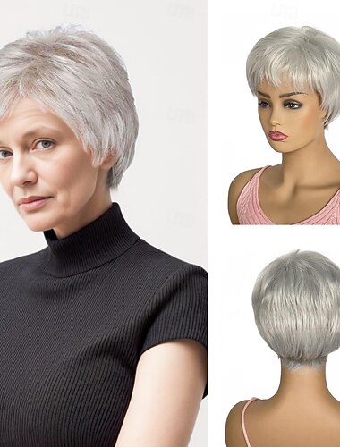  perruques courtes pour femmes blanches perruques courtes en coupe de lutin avec frange perruques de cheveux synthétiques bouclés naturels pour femmes