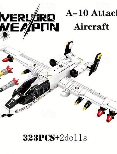  323-teiliger Simulations-Modellbausatz für Militär-A-10-Kampfflugzeuge – inkl. 2 Luftwaffensoldaten, kleine Puzzle-Einlegebausteine, Spielzeug für kreatives Spielen und Ausstellen