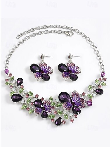  Elegantes grünes Schmetterlings-Schmuckset für Damen – funkelndes Kristall-Halsketten- und Ohrring-Set mit floralem Design für besondere Anlässe