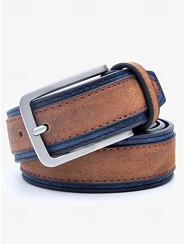  Zweifarbiger Kunstledergürtel für Herren | Stilvolles braun-blaues Design mit Metallschnalle für Freizeit- und Abendgarderobe