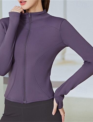  Damen Yoga Top Rundhalsausschnitt Schnelltrocknend Leicht Atmungsaktiv Daumenloch Langarm Sport Einfarbig Jacke Oberteil Für Laufen Fitness Yoga Lässiger Schnitt Sportkleidung