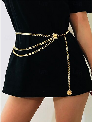  Cinturón de cadena de oro para mujer con diseño de múltiples capas y medallones decorativos: perfecto para vestidos, ropa de noche y looks de fiesta.