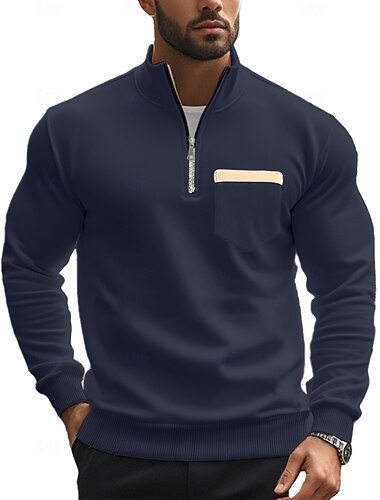  Per uomo Felpa Felpa con cerniera a un quarto Nero Verde militare Rosso Blu marino Grigio scuro mezza cerniera Liscio Tasche Sportivo Giornaliero Per eventi Streetwear Fantastico Informale Primavera