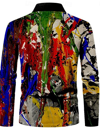  Herren Spritztinte Waffel-Poloshirts Golfshirt Langarm Polo-Shirts Hemden mit Kragen Lässig Outdoor Party-Abendmode Straße Alltagskleidung Knöpfe 3D-Druck Frühling Herbst Winter Multi Color