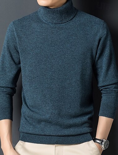  Herren Pullover Stricken Einfarbig Rollkragen Strickware Elegant Weihnachten Outdoor Bekleidung Herbst Winter Schwarz Rote S M L