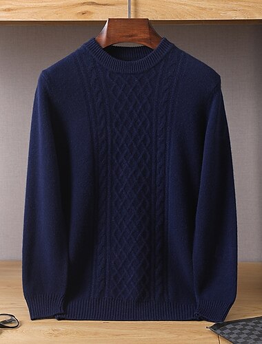  Herren Jacquard-Pullover Stricken Jacquard Einfarbig Rundhalsausschnitt Strickware Elegant Weihnachten Weihnachtsgeschenke Bekleidung Herbst Winter Marineblau Königliches Blau S M L