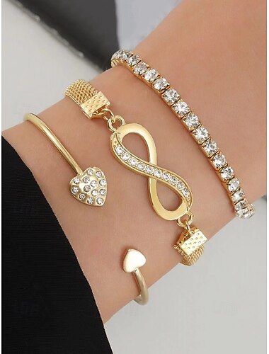  conjunto de pulseiras de strass dourado com pingentes de coração e infinito – joias elegantes para mulheres, perfeitas para festas e presentes