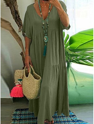  Pentru femei Verde Militar Portocaliu Kaki Vară Rochie Maxi Rochii inspirate din in Elegant Modă Birou Zilnic Potrivire Largă În V
