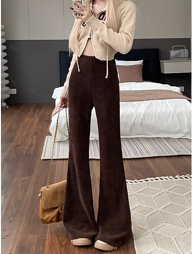 Mujer Normal Timbre Moda Estilo clásico Longitud total Alta cintura Color sólido Retazos Confortable Transpirabilidad Microelástico Negro Albaricoque Café Primavera & Otoño Ajuste regular