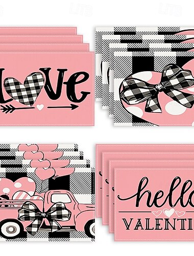  Juego de 4 manteles individuales para el día de San Valentín, manteles individuales románticos y decorativos con patrones de corazones o rosas, duraderos y resistentes al calor, perfectos para agregar