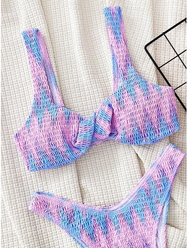  Damen Badeanzug Bikinis 2 Stück Cheeky-Bikinihose Bademode Rückenfrei Schlank Urlaub Strandbekleidung Batik Halfterhals Ärmellos Badeanzüge