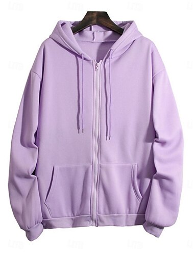  Sudadera con capucha para mujer, informal, para uso diario, con cremallera, bolsillo frontal, manga larga, rosa, morado, beige, otoño e invierno