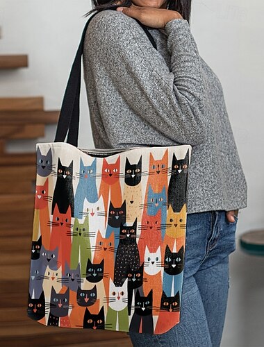  Bunte Einkaufstasche mit Katzenmuster für Damen – perfekt für Katzenliebhaber und den täglichen Gebrauch