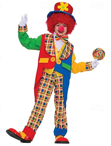  cirkus Joker Clown Karnevalsdräkt Kläder Cosplay Peruker Kostym Cosplay Rolig kostym Pojkar Flickor Barn Prestanda Fest Halloween Karnival Mardi Gras Lätt karnevalsdräkt