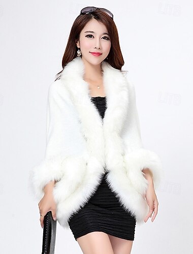  Kunstpelz Schal Wickelstola Bolero Braut Winter Hochzeit mit Haken