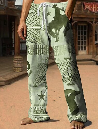  Herren Cowboy Hosen Hose Mittlere Taillenlinie Elastischer Kordelzug in der Taille Hawaiianisch Brautkleider schlicht Outdoor Strasse Festtage Hose mit geradem Bein Sommer Frühling Herbst 3D-Druck