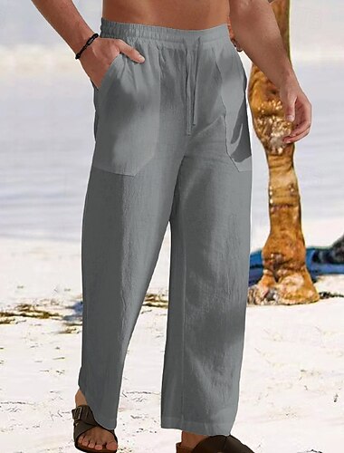  Homme Pantalon en lin Pantalon pantalon été Pantalon baggy Pantalon de plage Cordon Taille elastique Jambe droite Plein Confort Respirable Toute la longueur Extérieur du quotidien Vacances Vacances