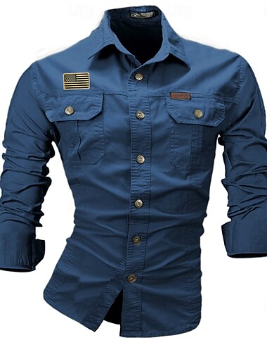  Herren Amerikanische US-Flagge Patriotisch Hemd Westernhemd Cargo-Shirt Langarm Brautkleider schlicht Sport & Natur Ausgehen Winter Frühling & Herbst Umlegekragen Bedruckt Schwarz Weiß Armeegrün Rote