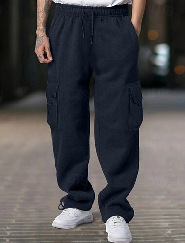  Miesten Fleece-housut Veryttelyhousut Jogger Housut Cargo collegehousut Kurenauha Joustava vyötärö Monitasku Tavallinen Mukavuus Lämmin Täyspitkä ulko- Kausaliteetti Päivittäin Urheilu Muoti Musta