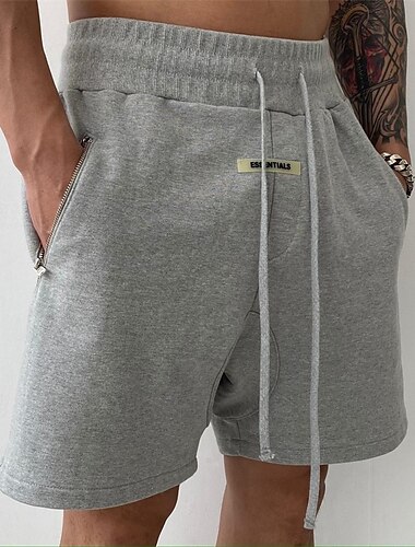  Herren Sweatshorts Kurze Hose Shorts Kurze Hosen Bermudas Kordelzug Elastische Taille Tasche mit Reißverschluss Glatt Komfort Sport Kurz Outdoor Yoga Täglich Modisch Athleisure Schwarz Grau