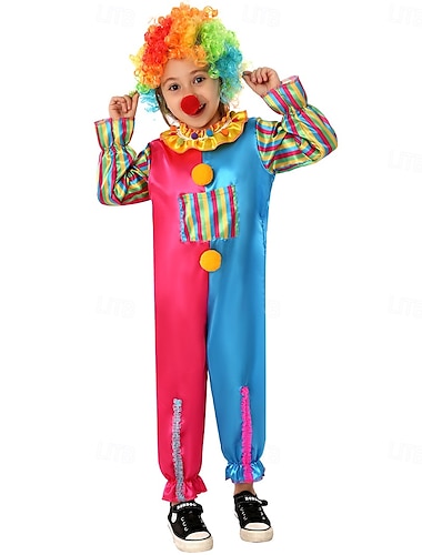  cirque Joker Pitre Costume de carnaval Tenue Perruques de Cosplay Costume Enfant Garçon Fille Déguisement Cosplay Utilisation Soirée Halloween Carnaval mardi Gras Costume de carnaval facile