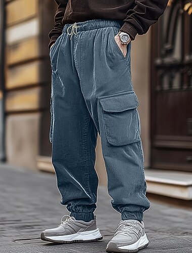  Herre Militærbukser Kordfløyel bukse Bukser Joggebukser Snorer Elastisk midje Multi lomme عادي Komfort Varm Full lengde utendørs Avslappet Daglig Mote Gatemote Svart Blå