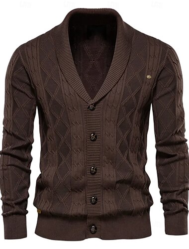  Herr Cardigan Tröja Sticka Lappverk Dragkedja Ensfärgat Rullad krage Stickat Elegant Skola Träning Kläder Höst Vinter Röd Brun Svart S M L
