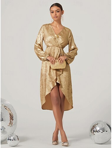  A-Linien-Partykleider, Partykleid, Homecoming-Partykleidung, wadenlang, lange Ärmel, V-Ausschnitt, Nylon mit Glitzer 2025