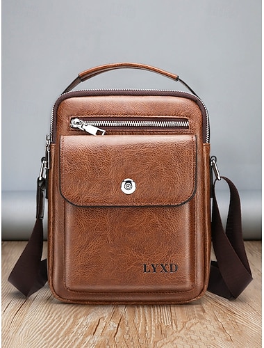  Umhängetasche aus braunem Kunstleder im Vintage-Stil für Herren – kompakte Schultertasche mit mehreren Taschen für Reisen, Arbeit und den täglichen Gebrauch