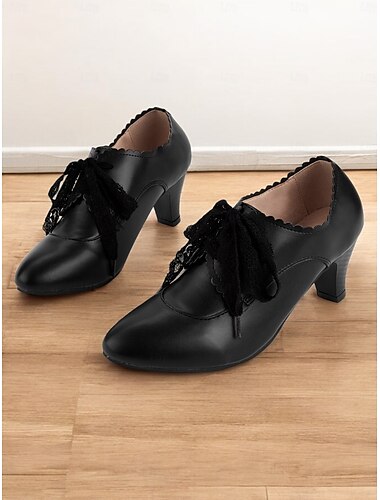  scarpe basse nere con lacci e décolleté smerlate da donna vintage - stile oxford retrò per lavoro, ufficio o uso quotidiano