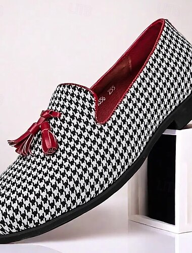  eleganta houndstooth loafers för män med tofs - perfekt för bröllop och fester