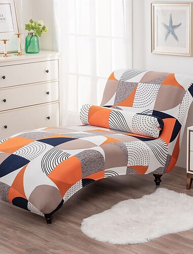  Bedruckter Bezug für Chaiselongue ohne Armlehnen, Schonbezug für den Innenbereich, Stretch-Stuhlbezüge für Wohnzimmer und Schlafzimmer, Stretch-Schonbezug für Chaiselongue ohne Armlehnen