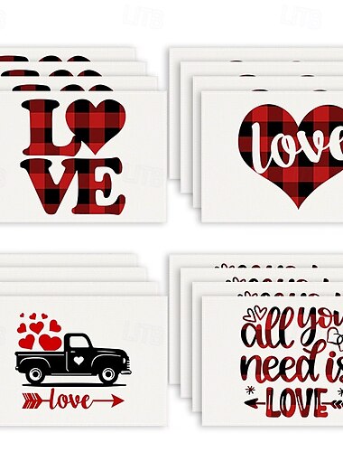  Juego de 4 manteles individuales para el día de San Valentín, manteles individuales románticos y decorativos con patrones de corazones o rosas, duraderos y resistentes al calor, perfectos para agregar