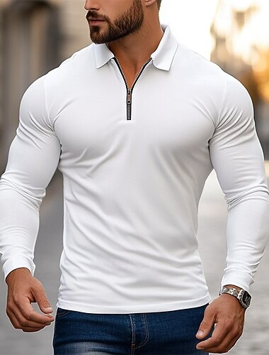 Pánské Polo na zip Golfová košile Práce Ležérní Klopa Dlouhý rukáv Základní Moderní Bez vzoru Zip Jaro & podzim Běžný Námořnická modř Černá Bílá Rubínově červená Světle šedá Polo na zip   Pánské Polo na zip Golfová košile Práce Ležérní Klopa Dlouhý rukáv Základní Moderní Bez vzoru Zip Jaro & podzim Běžný Námořnická modř Černá Bílá Rubínově červená Světle šedá Polo na zip