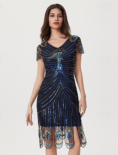  Goldene Zwanziger 1920er Urlaubskleid Flapper Kleid Kleid Maskerade Der große Gatsby Dame Hochzeitsgast Pailletten Damen Halloween Karneval Maskerade Hochzeit Hochzeitsgast Veranstaltung / Fest