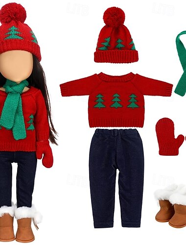  jul 18 tum docka kläder och tillbehör vinter docka outfit set tröjor byxor hattar skor för 18 tum docka presenter (utan docka)