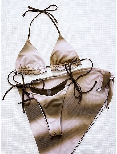  Damen Badeanzug Bikinis Drei Stück Cheeky-Bikinihose Bademode Rückenfrei Schlank Urlaub Strandbekleidung Batik Halfterhals Ärmellos Badeanzüge