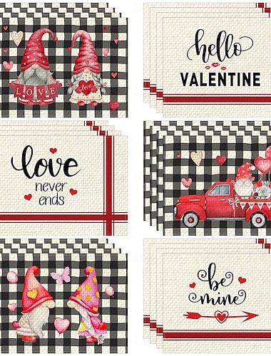  Juego de 4 manteles individuales para el día de San Valentín, manteles individuales románticos y decorativos con patrones de corazones o rosas, duraderos y resistentes al calor, perfectos para agregar