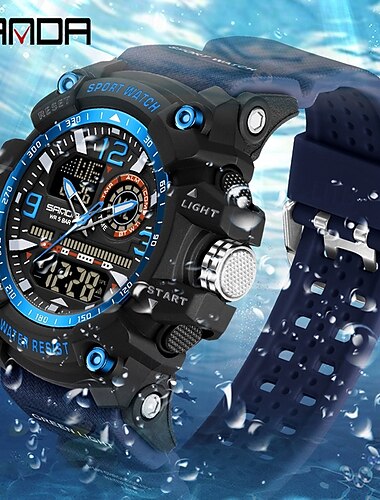 SANDA herr digital klocka mode avslappnad affär armbandsur lysande stoppur väckarklocka kalender TPU klocka