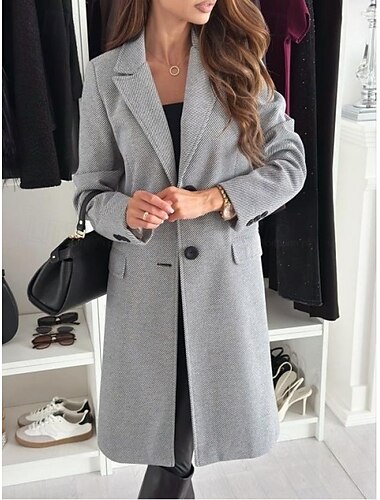  Damen Mantel warm halten Komfortabel Knopf Elegant Feste Farbe Freizeitskleidung Einreihiger Verschluss V Ausschnitt Regular Fit Langarm Oberbekleidung Schwarz Khaki Kaffee Winter
