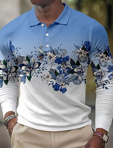  Homme Imprimé Floral Chemises Polo Gaufre manche longue Polos Chemises à Col Occasionnel Extérieur Vêtements de rue Tenue de soirée Boutons Rose Claire