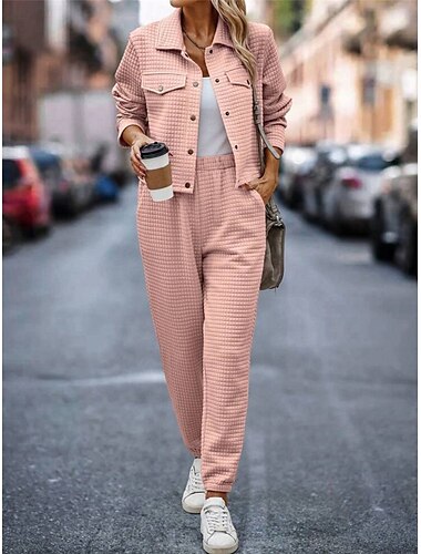  Damen Modisch Strassenmode Täglich Hemd Chinesisch Chino Langarm Hemdkragen Glatt Casual Täglich Rosa Grün Khaki Herbst Regular Fit