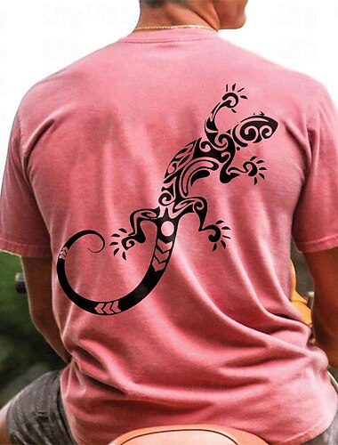  Herren Tropisch Eidechse T Shirt Kurzarm T-Shirt 3D-Druck Rundhalsausschnitt Hemd Urlaub Modisch Strasse Hellblau Weiß Rosa Sommer Frühling Bekleidung S M L XL XXL XXXL