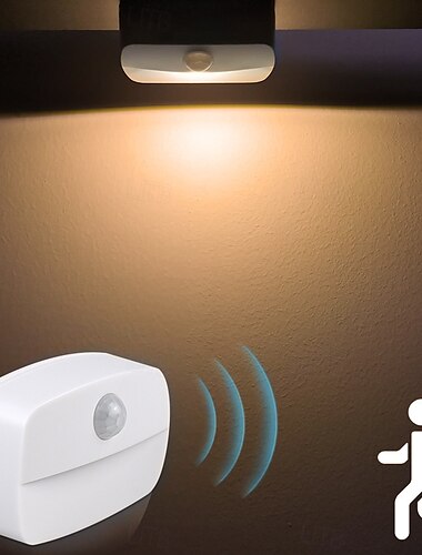  Luz nocturna con sensor de movimiento, luz LED con detección de infrarrojos para escaleras, armario, luz nocturna PIR, cajón, estantería, iluminación para el hogar, dormitorio, funciona con pilas AAA