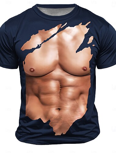  Herren Muskel Simulation T Shirt Kurzarm T-Shirt 3D-Druck Rundhalsausschnitt Hemd Modisch Athleisure Strasse Sports Outdoor Täglich Schwarz Weiß Wein Sommer Frühling Bekleidung S M L XL XXL XXXL
