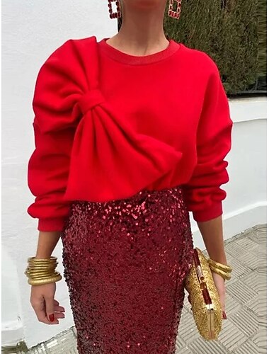  Sweatshirt Damen Rundhals Langarm weiß rot Frühling&amp;  fallen