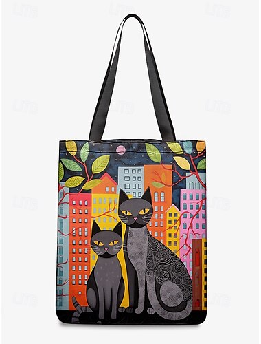  Bunte Tragetasche mit Katzenmotiv für Damen – einzigartige Umhängetasche mit Tiermotiv für Katzenliebhaber, ideal für den Alltag und Freizeitausflüge