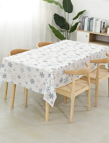  toalha de mesa descartável de natal – capa de mesa de plástico à prova de óleo com floco de neve festivo para decorações de festas de fim de ano